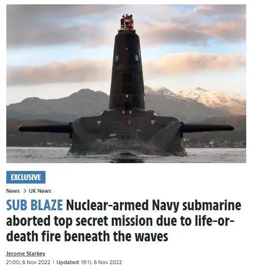 Tàu ngầm hạt nhân mang tên lửa Trident II của Anh bùng cháy, buộc phải đình chỉ sứ mệnh tối mật