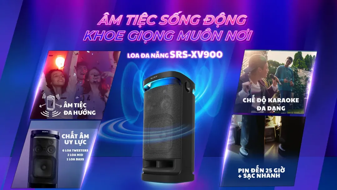 Sony trình làng loa đa năng SRS-XV900 tại Việt Nam, uy lực nhất trong X-Series, có Karaoke, pin 25 tiếng, giá hơn 23 triệu