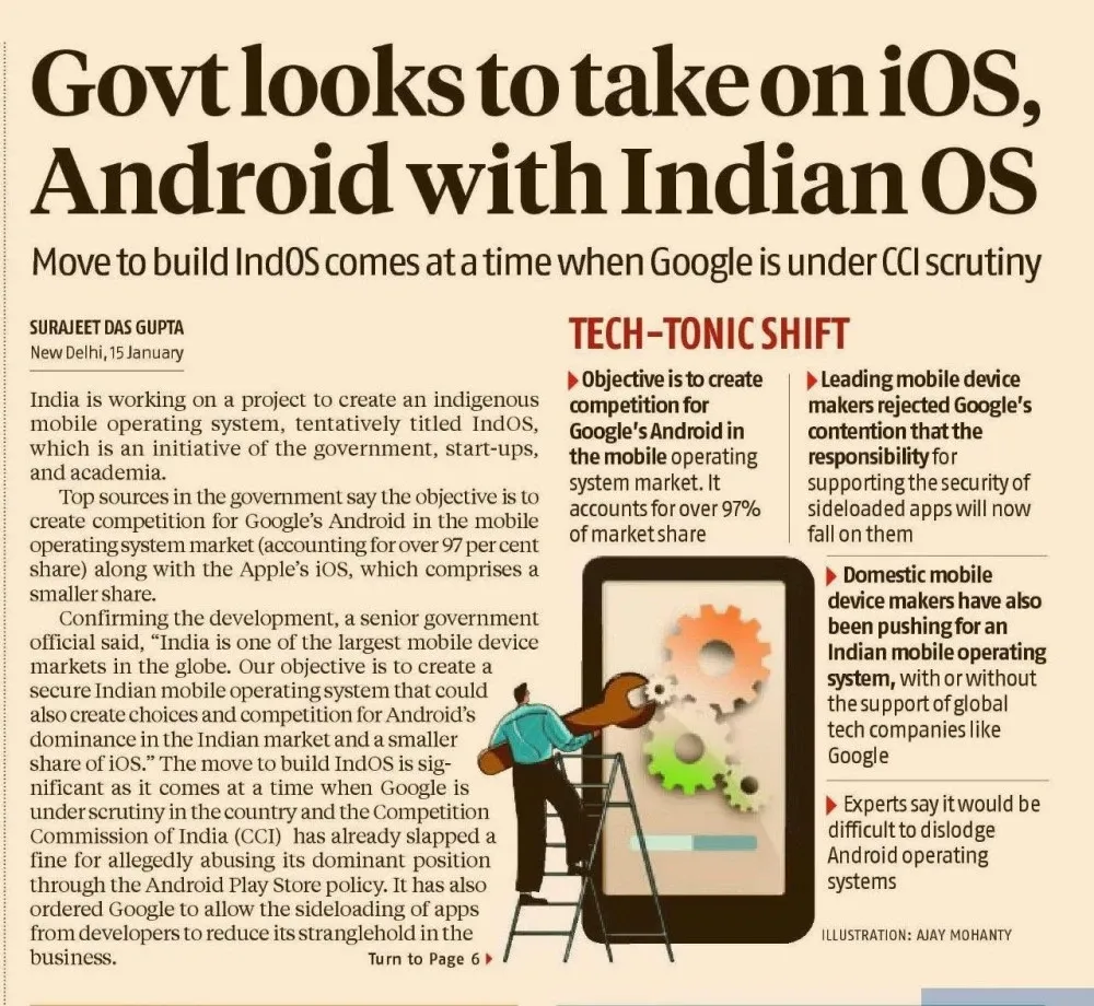 Giảm phụ thuộc vào Google và Apple, Ấn Độ sẽ phát triển và thúc đẩy hệ điều hành nhà làm IndoOS