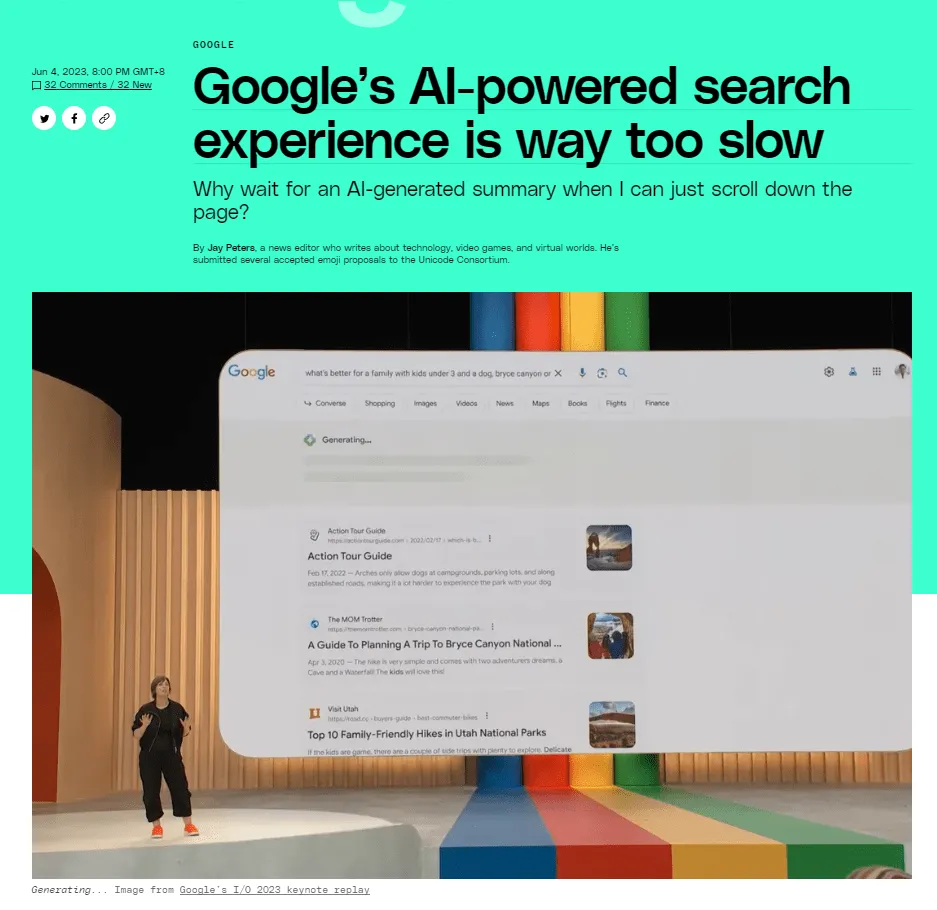Công cụ tìm kiếm Google tích hợp AI bị phàn nàn tốc độ chậm, câu trả lời dài dòng 