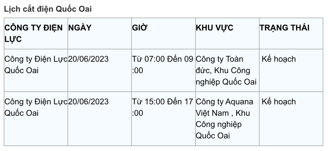 Lịch cắt điện mới nhất tại Hà Nội ngày 20/6