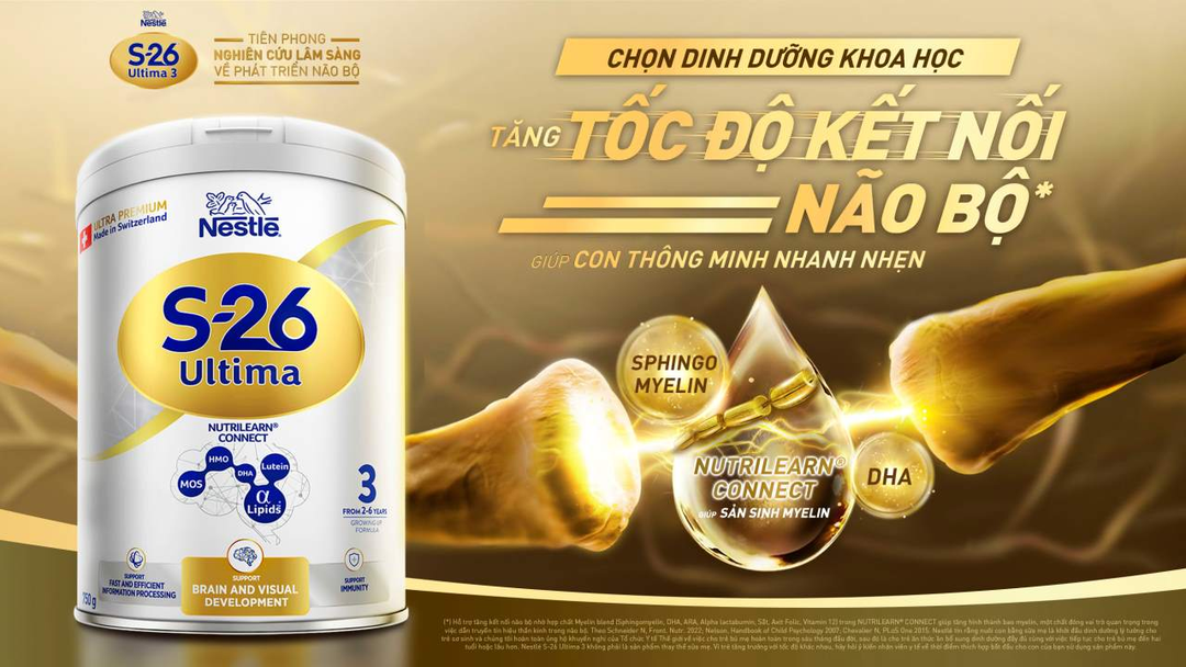 Nestlé ra mắt sản phẩm dinh dưỡng khoa học S-26 Ultima 3 nghiên cứu lâm sàng về tăng tốc độ kết nối não bộ