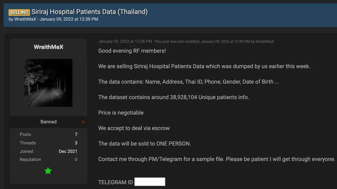 Gần 39 triệu bệnh án của một bệnh viện tại Thái Lan bị rao bán
