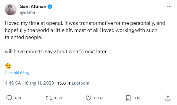 Động thái mới nhất của Sam Altman sau khi bị sa thải đột ngột khỏi OpenAI, ẩn ý sẽ tiết lộ những bí mật “thâm cung bí sử” của ChatGPT