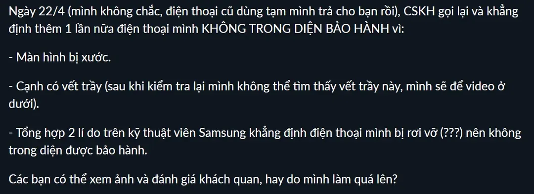 Khách Việt bức xúc chuyện đi bảo hành điện thoại Samsung, bạn có từng bị từ chối bảo hành?