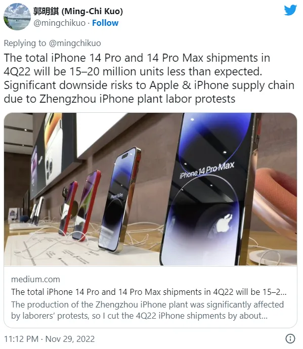 Ông đồng Apple khẳng định iPhone 14 Pro sẽ thiếu hàng nghiêm trọng trong cuối năm nay