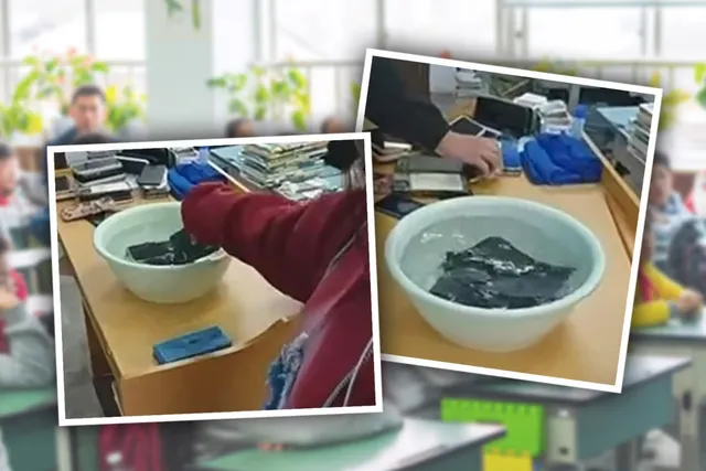 Cô giáo Trung Quốc nhận mưa chỉ trích vì bắt học sinh bỏ điện thoại vào chậu nước