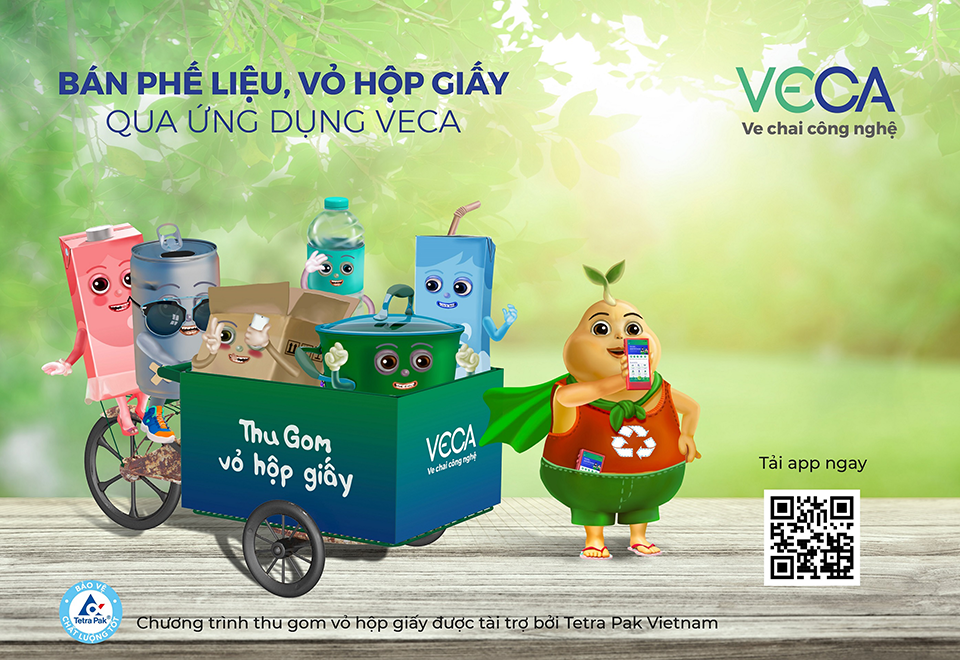 Tetra Pak thu gom vỏ hộp giấy qua sử dụng ở Việt Nam qua ứng dụng VECA