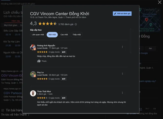 CGV Đồng Khởi hồi sinh sao review trên Google, đã đến lúc cư dân mạng bỏ bom 1 sao?