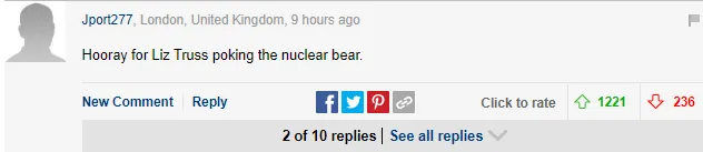 Thủ tướng Anh phát biểu về "đe dọa hạt nhân của Putin" rất mạnh mẽ, nhưng bình luận của độc giả lại ngược lại