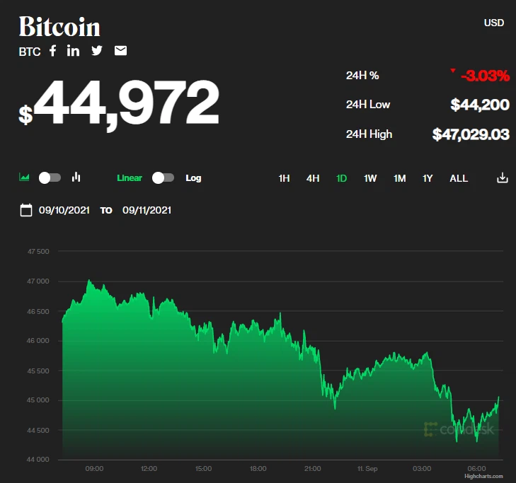 Giá bitcoin hôm nay 11/9: Thị trường đồng loạt giảm giá