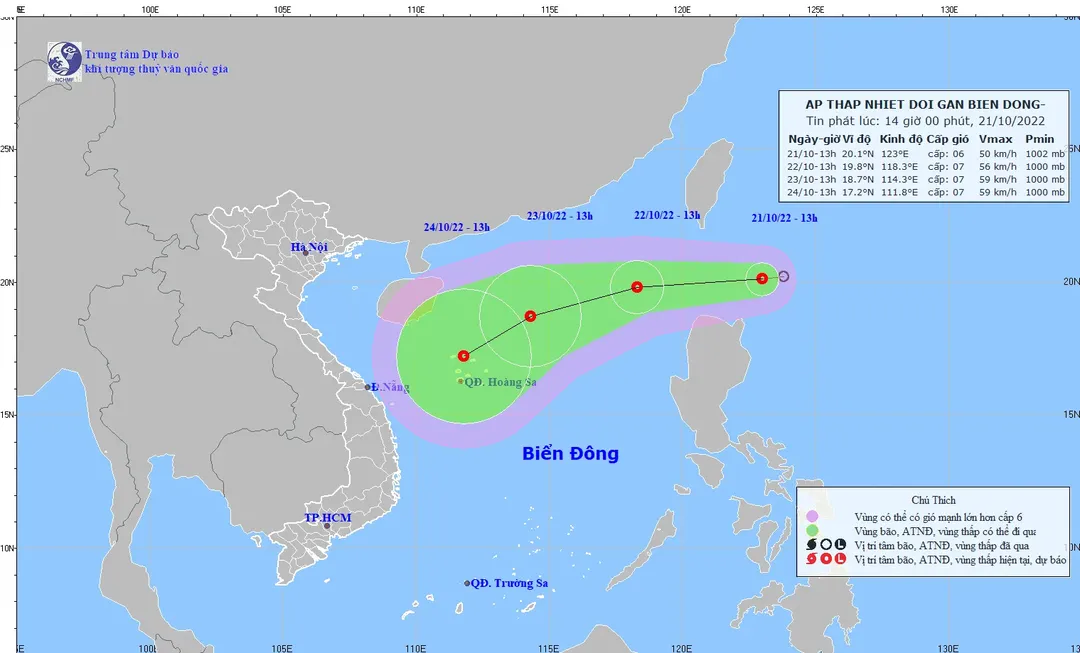 Thời tiết ngày 21/10/2022: Áp thấp nhiệt đới xuất hiện gần biển Đông