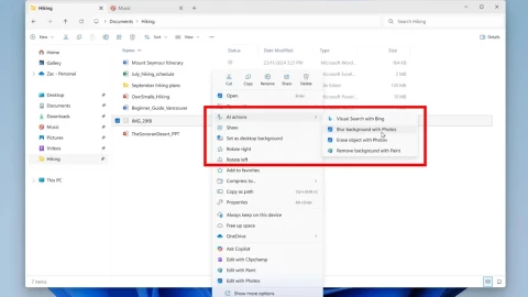 Microsoft đưa AI vào File Explorer: Người dùng có thể làm gì chỉ với chuột phải?