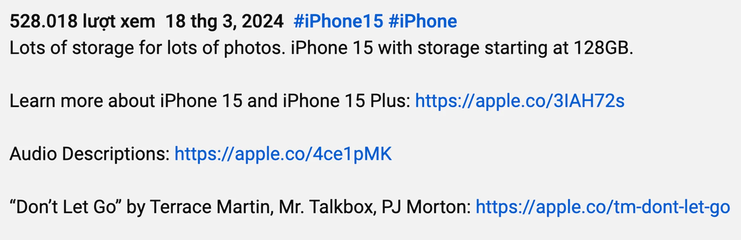 Apple “tấu hề” khi quảng cáo bộ nhớ 128GB trên iPhone 15 là “dung lượng lưu trữ lớn”