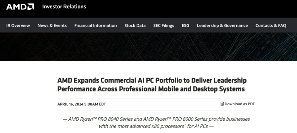 AMD ra mắt chip AI PC thế hệ mới để giành vị trí dẫn đầu trong lĩnh vực này