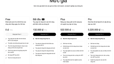 Sự khác biệt giữa 4 gói ChatGPT bán ở Việt Nam