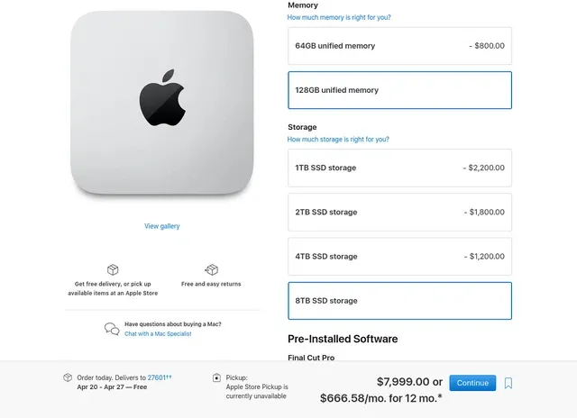 Mac Studio bản max option có giá gần 200 triệu đồng