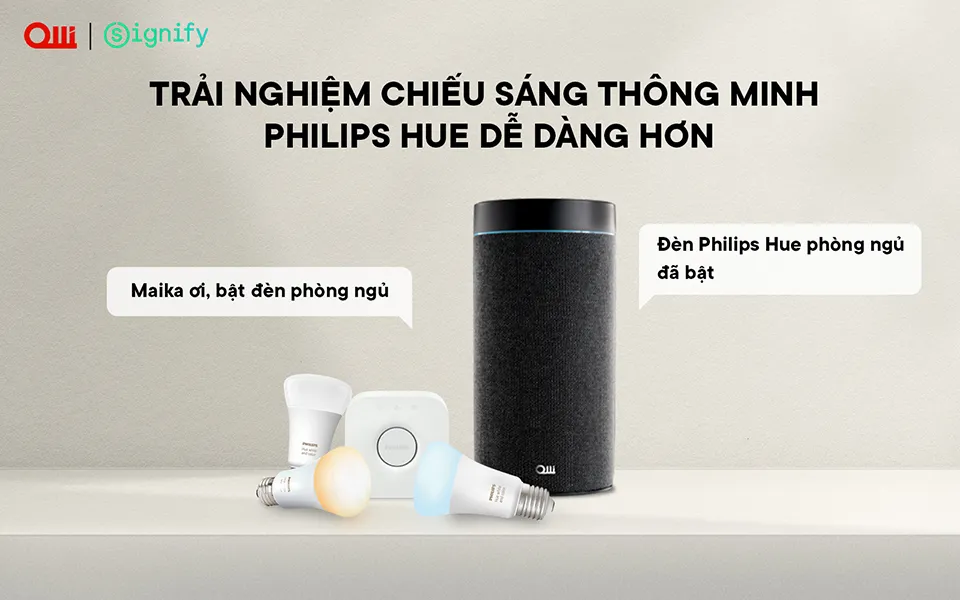 Loa Olli Maika hỗ trợ điều khiển đèn thông minh Philips Hue bằng tiếng Việt