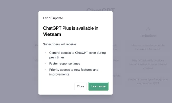 ChatGPT Plus có mặt tại Việt Nam, vẫn khó thanh toán