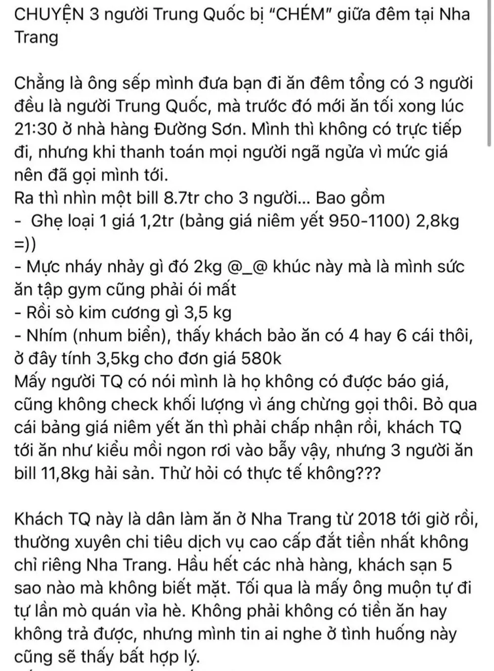 Vụ du khách Trung Quốc ăn gần 12kg hải sản có diễn biến mới