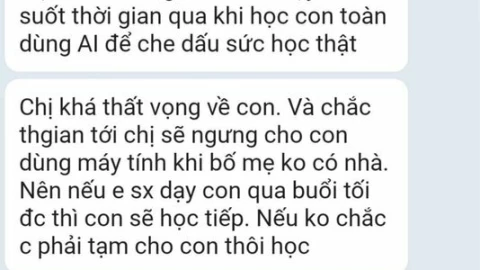 Vì ChatGPT mà một phụ huynh ở Hà Nội nửa đêm nửa hôm phải nhắn tin với gia sư xin cho con thôi học
