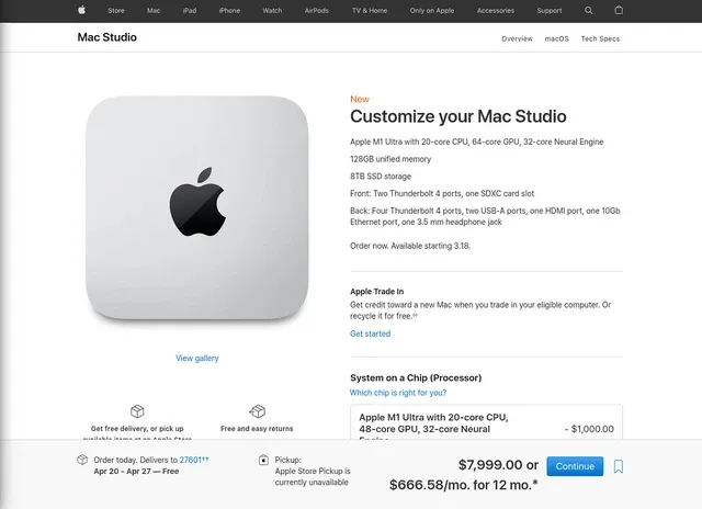 Mac Studio bản max option có giá gần 200 triệu đồng