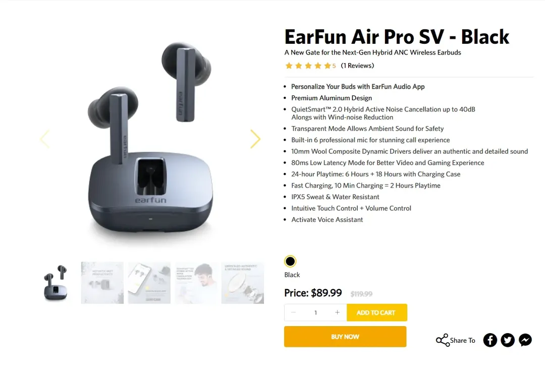 Tai nghe true wireless chống ồn chủ động EarFun Air Pro SV giảm giá 35%, chỉ còn 1,3 triệu đồng