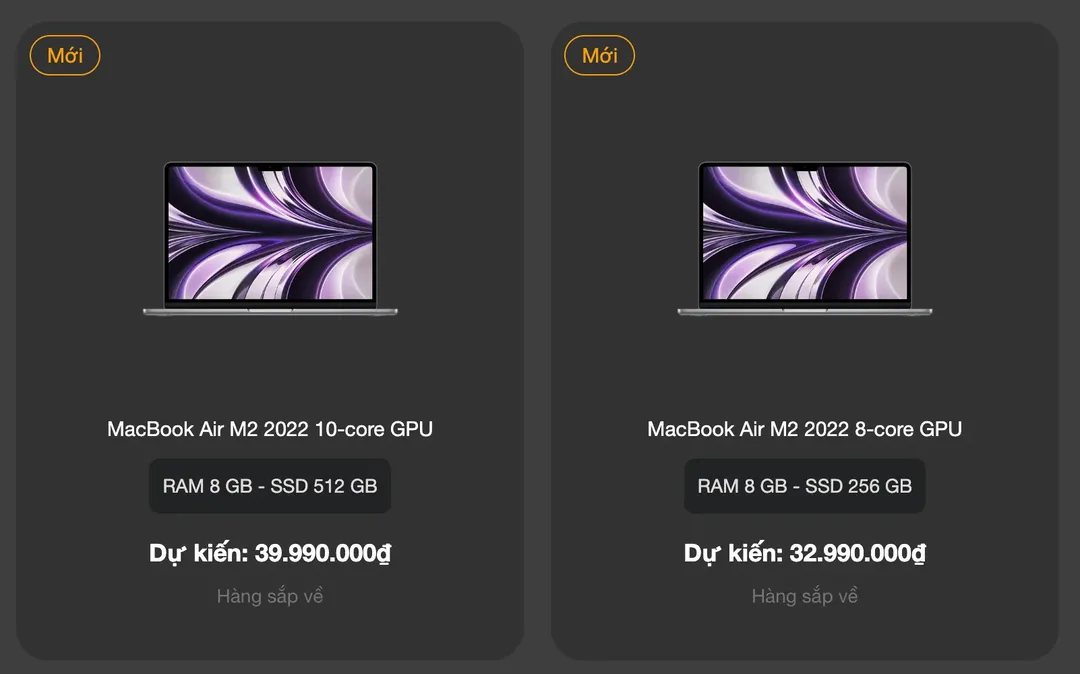 Giá Macbook Air M2 tại thị trường Việt Nam: Phiên bản thấp nhất giá 32,99 triệu đồng