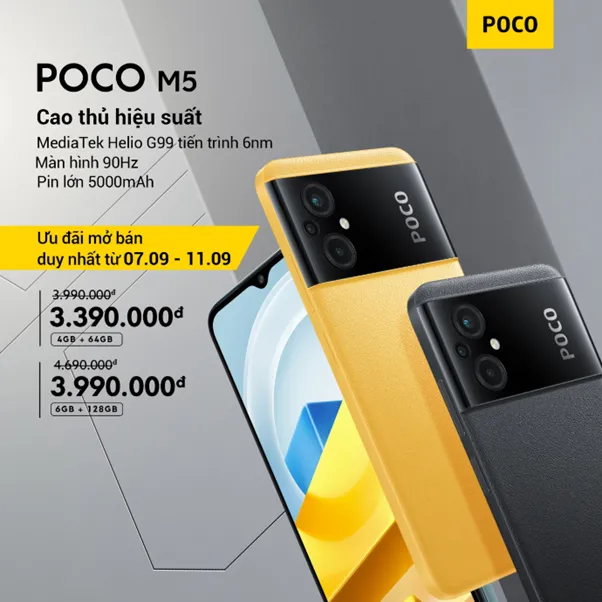 POCO M5 và M5s ra mắt  tại Việt Nam giá chưa đến 4 triệu có hẳn lưng giả da, camera 50MP, màn hình Full HD+ 90Hz