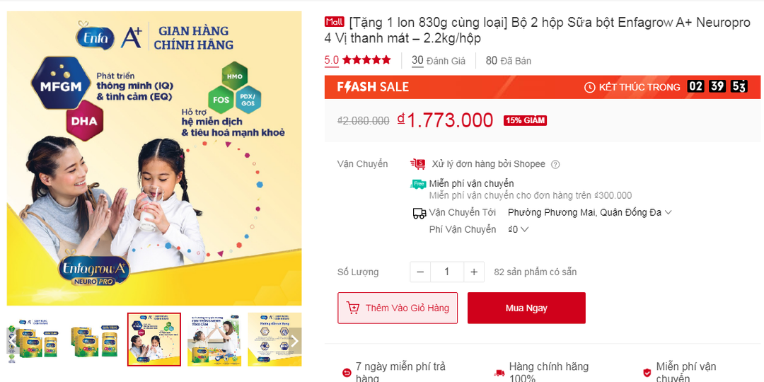 Sữa Enfagrow đang flashsale, được thêm giảm giá, freeship