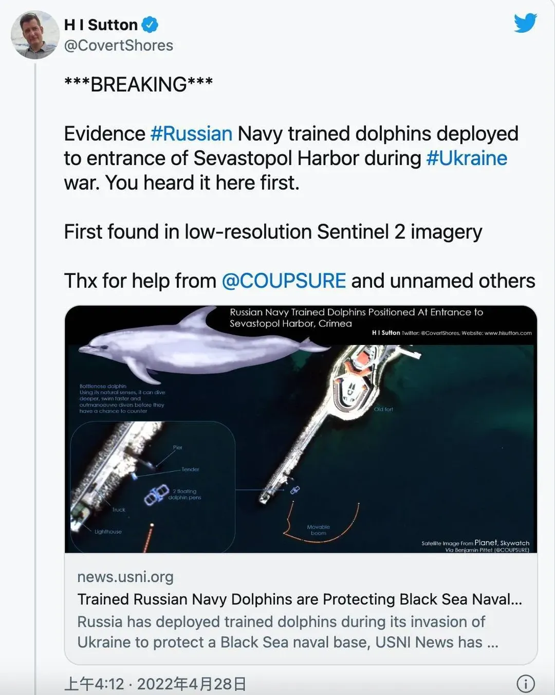 Ảnh vệ tinh cho thấy Nga dùng quân đội cá heo canh gác căn cứ Biển Đen