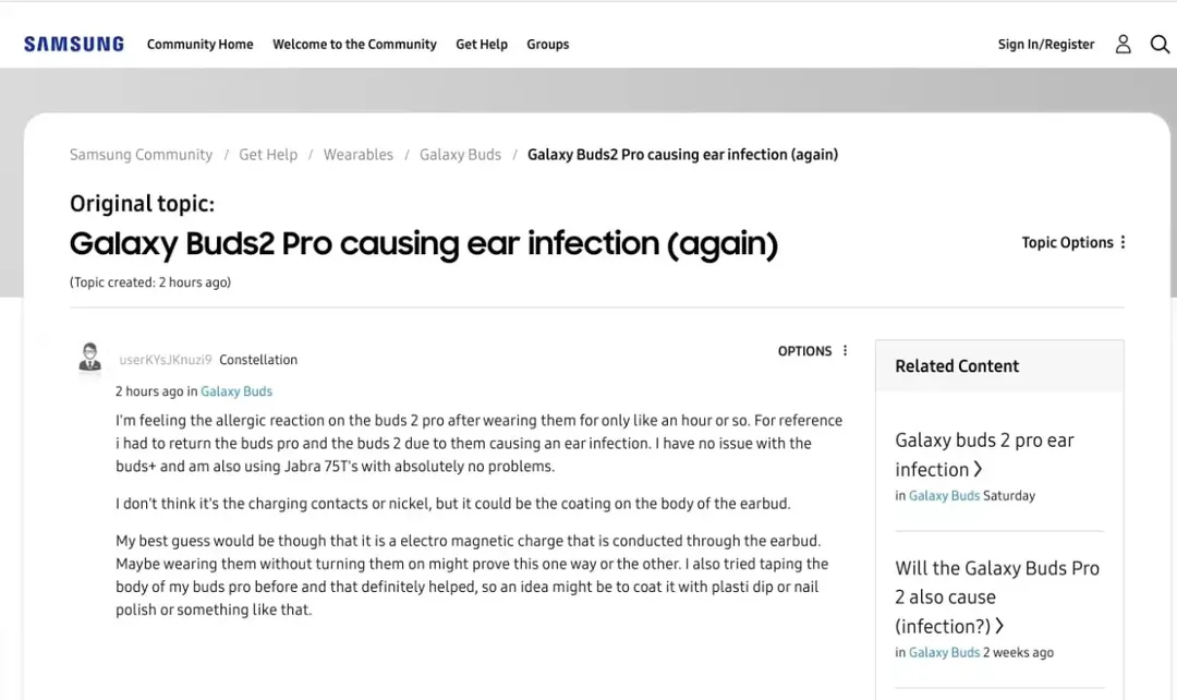 Samsung vẫn chưa khắc phục tình trạng tai nghe gây kích ứng da người dùng