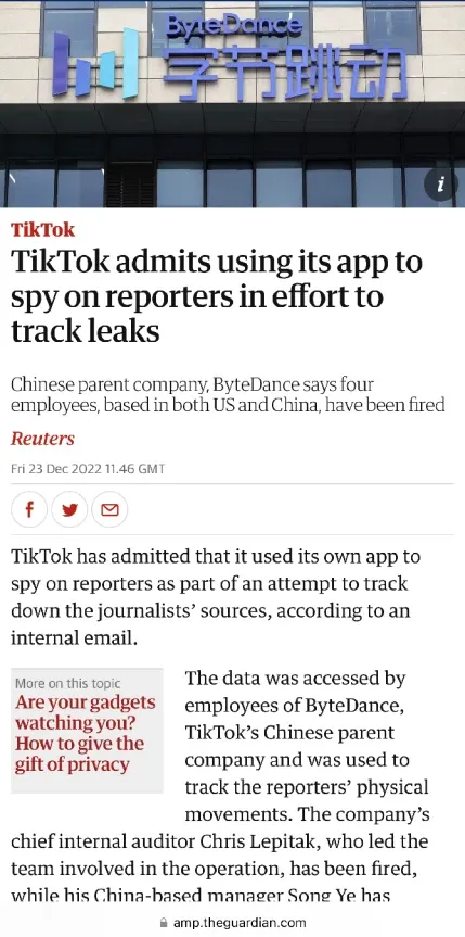 Công ty mẹ TikTok thừa nhận đã theo dõi phóng viên Financial Times
