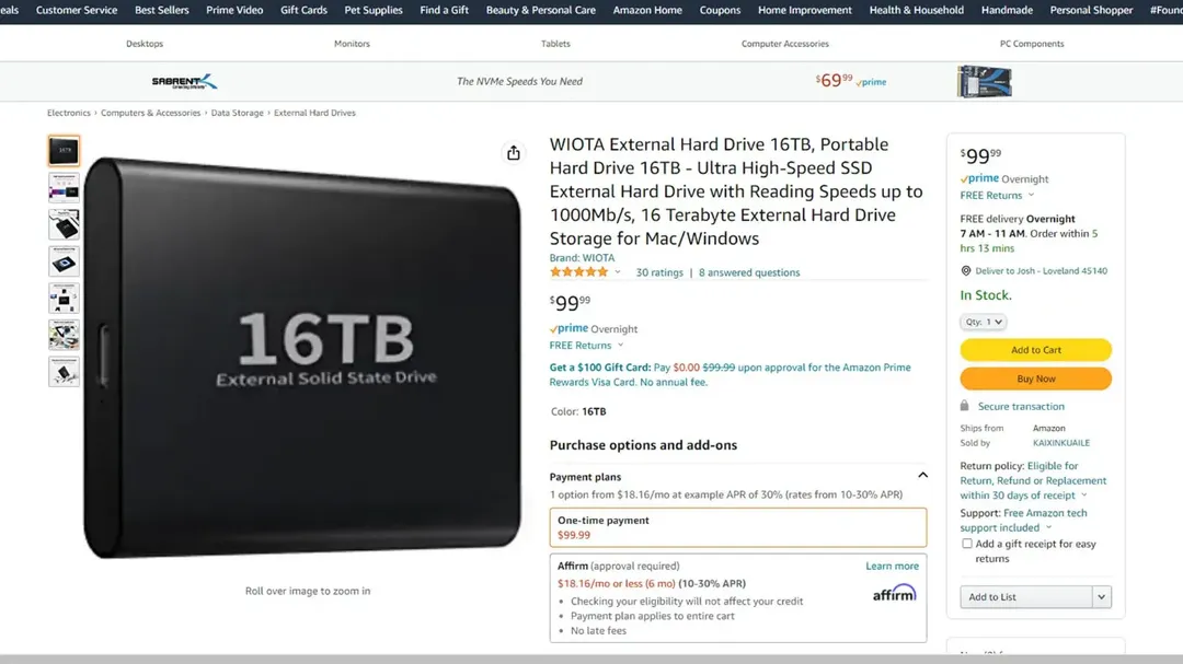 Bóc mẽ “trò bịp” bán ổ cứng SSD 16TB giá chỉ 100 USD, nhiều người ăn “cú lừa” cực đau vì tin review 5 sao