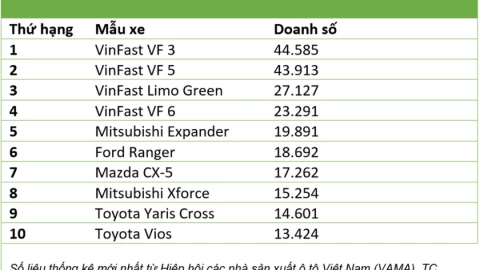 Đây là 10 xe ô tô bán chạy nhất ở Việt Nam năm 2025