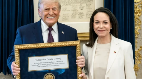 Trump tặng lại chiếc túi ghi tên mình khi được "hưởng sái" giải Nobel Hoà Bình từ lãnh đạo Venezuela