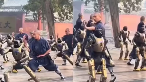 Một nhóm robot đã đến chùa Thiếu Lâm để học võ