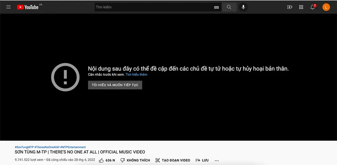 MV "There's No One At All" của Sơn Tùng M-TP chưa xoá khỏi Youtube, sau khi bị phạt
