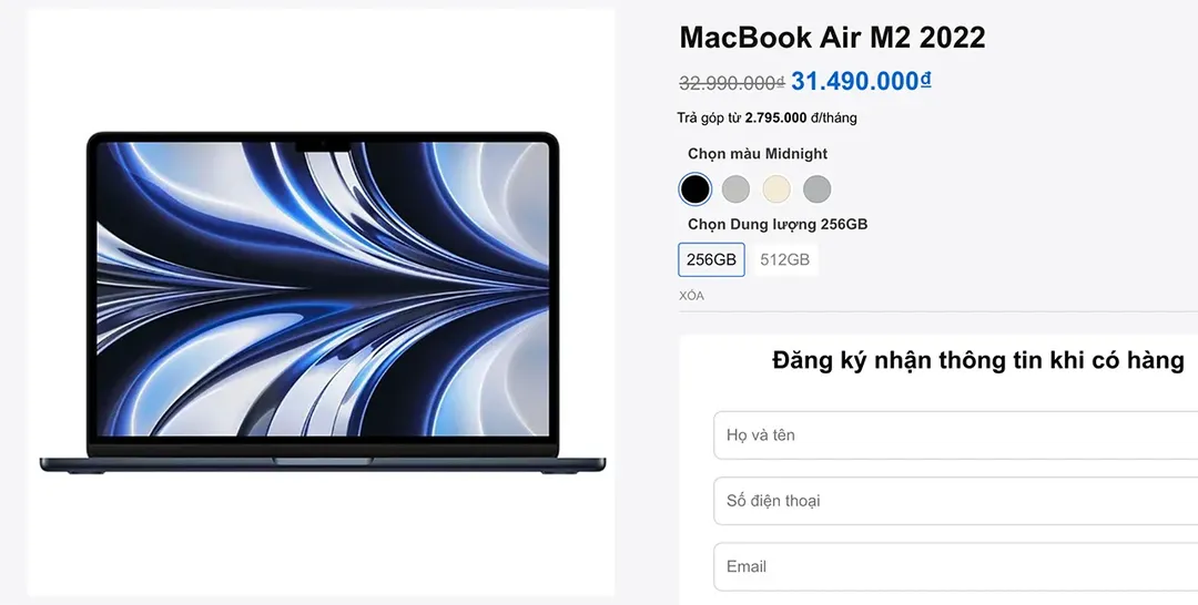 Giá Macbook Air M2 tại thị trường Việt Nam: Phiên bản thấp nhất giá 32,99 triệu đồng