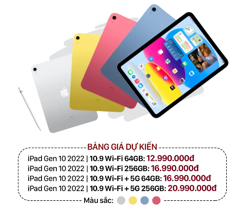 iPad Gen 10 và iPad Pro 2022 chính hãng có giá dự kiến từ 12,99 triệu đồng