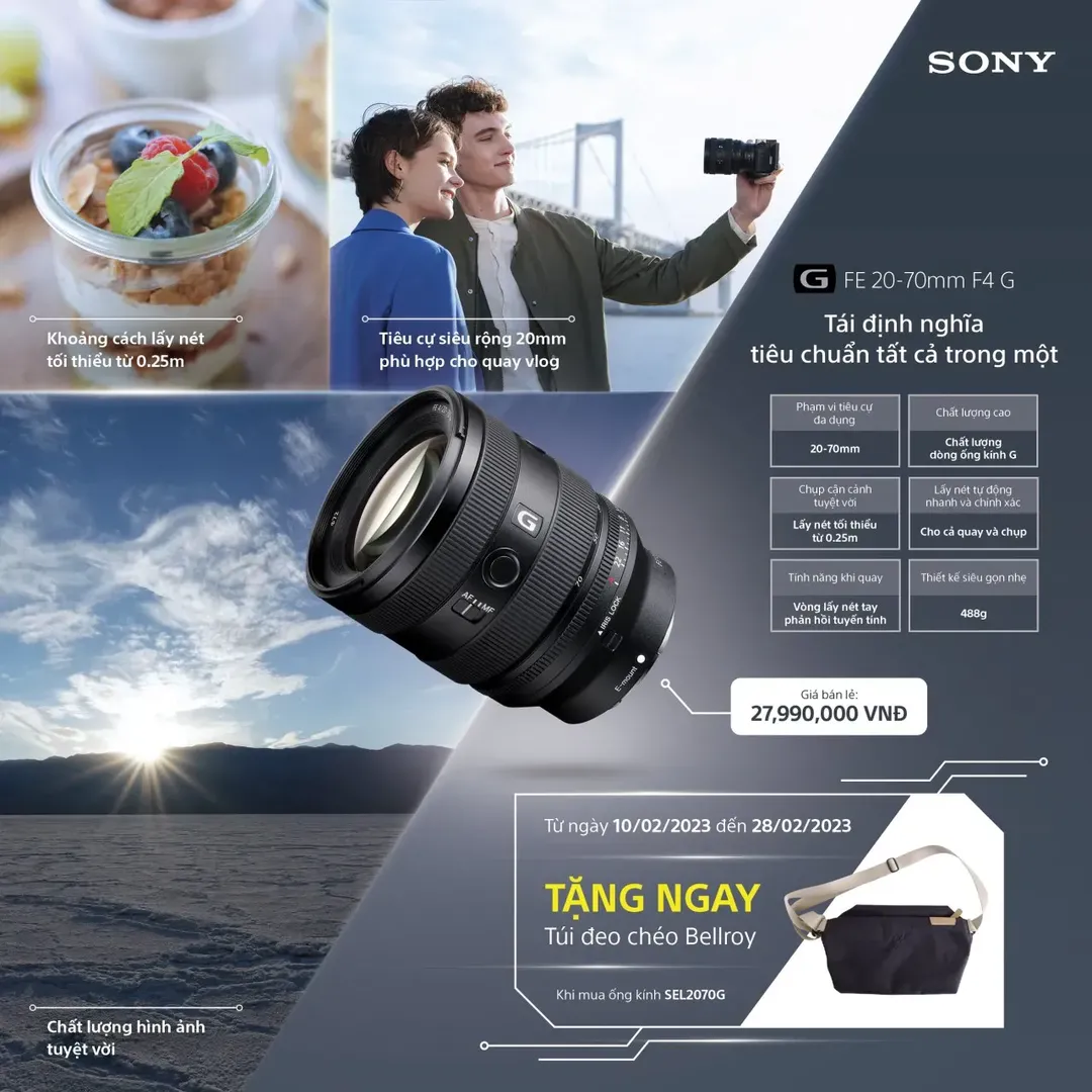 Sony ra mắt ống kính FE 20-70mm F4 G: zoom chuẩn gọn nhẹ “từ nhà ra phố”, giá 28 triệu đồng