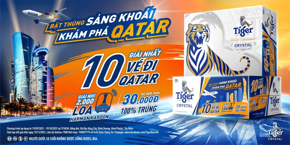 Tiger Crystal tung ưu đãi “Bật thùng sảng khoái, khám phá Qatar” với tổng giải thưởng tới hàng chục tỷ đồng