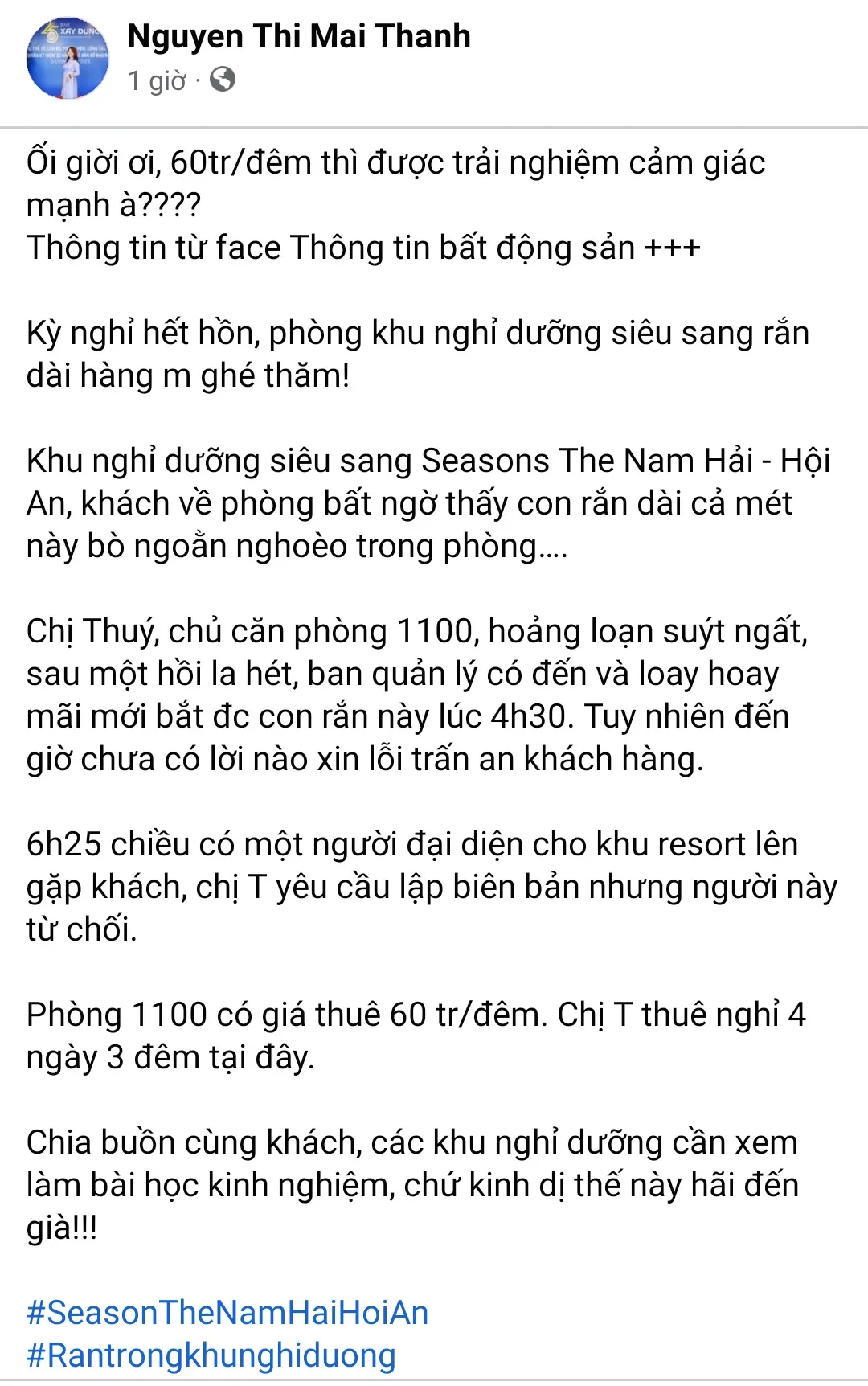 Sở VHTTDL Quảng Nam nói gì, khi phát hiện rắn trong phòng khách sạn siêu sang giá 60 triệu đồng/đêm?