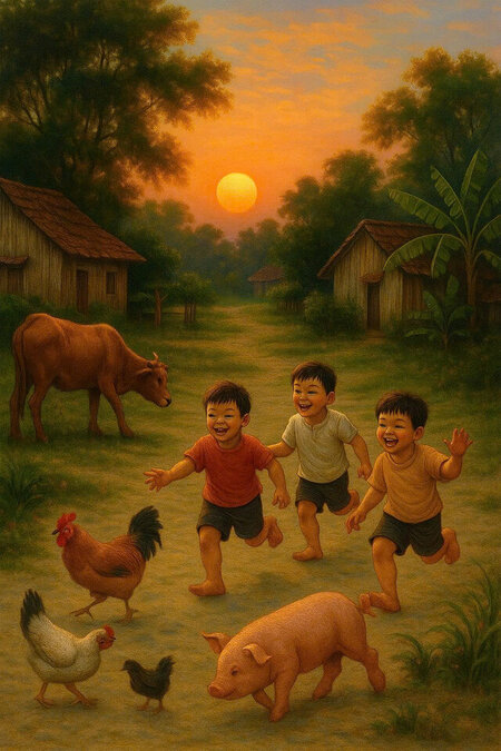 hoàng hôn ngôi làng nhỏ