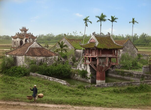Chùa Một Cột, Hà Nội cách đây hơn 200 năm (chụp năm 1885, phát hành 1888)