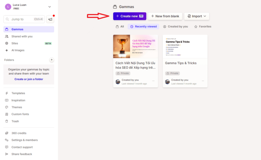 tạo dự án gamma