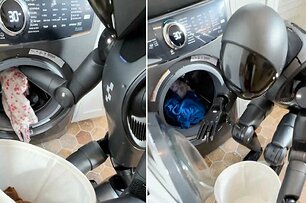 Robot hình người biết bỏ quần áo vào máy giặt